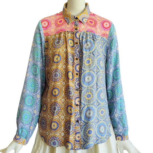 MAEVE Anthropologie Boho Geometric Kaleidescope Mandala Mixed Color Print Top S - Picture 1 of 11